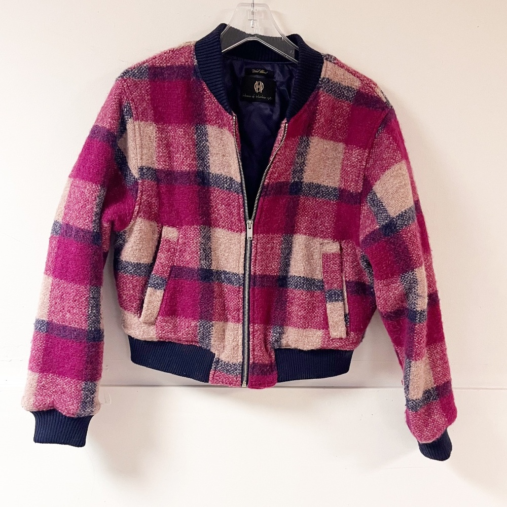 House of Harlow 1960 Women's Plaid Wool-Blend Quilted Lined Bomber Jacket